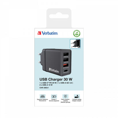 verbatim-cargador-chr-30eu1-30w-gan-negro-2x-usb-a-1x-usb-a-qc-1x-usb-c-pd