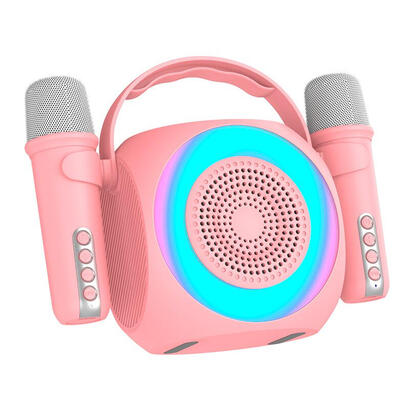 cool-altavoz-bluetooth-universal-musica-6w-mini-karaoke-party-2-microfonos-rosa