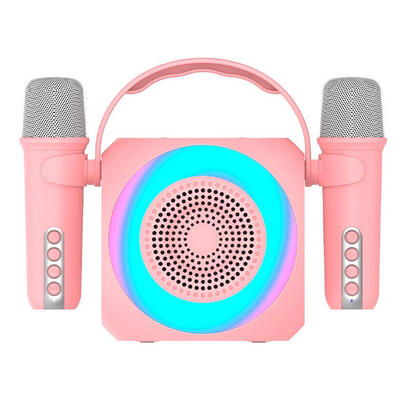 cool-altavoz-bluetooth-universal-musica-6w-mini-karaoke-party-2-microfonos-rosa