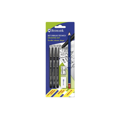 bismark-pack-escolar-con-3-rotuladores-calibrados-color-negro-02-04-08mm-lapicero-hb-goma-afilalapiz