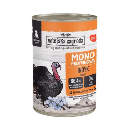 wiejska-zagroda-puppy-monoprotein-turkey-comida-humeda-para-perros-400g