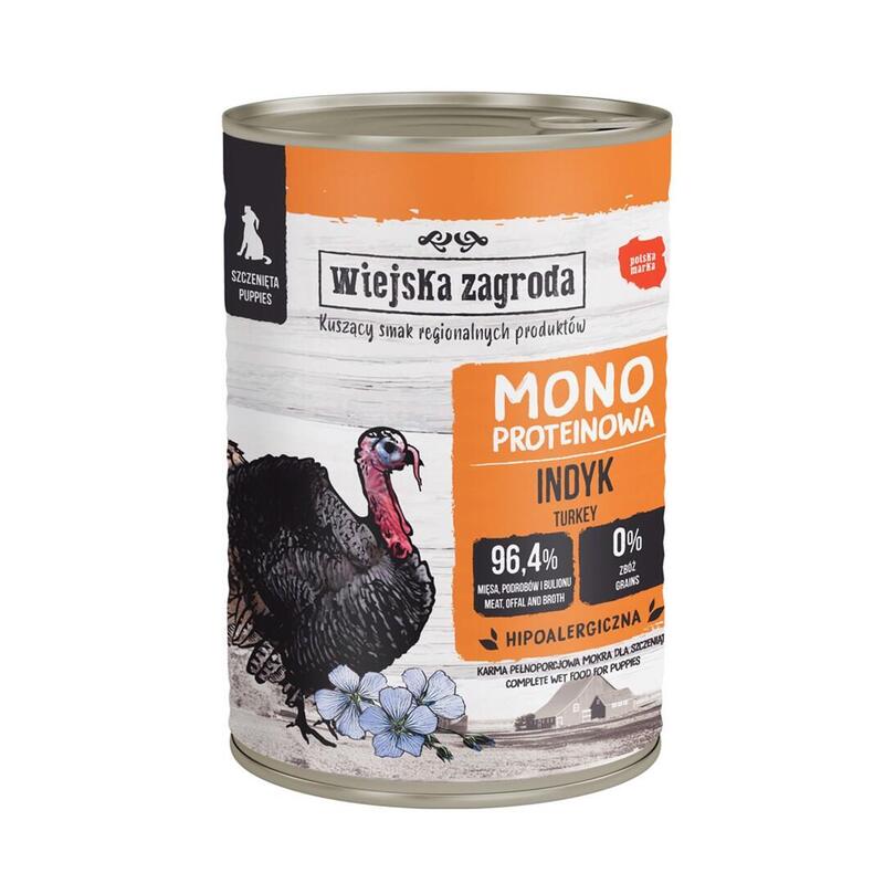 wiejska-zagroda-puppy-monoprotein-turkey-comida-humeda-para-perros-400g