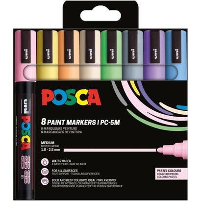 posca-pc-5m8c-estuche-de-8-marcadores-de-pintura-punta-de-bala-18-25mm-tinta-base-al-agua-resistente-a-la-luz