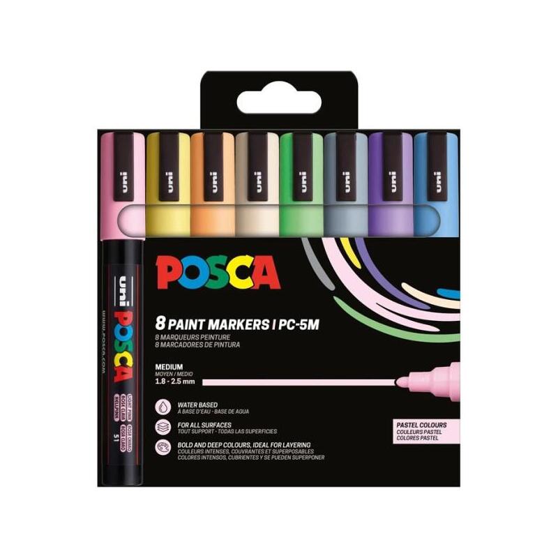 posca-pc-5m8c-estuche-de-8-marcadores-de-pintura-punta-de-bala-18-25mm-tinta-base-al-agua-resistente-a-la-luz