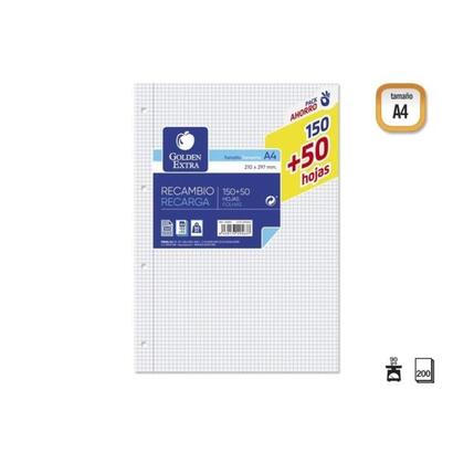 golden-extra-recambio-de-200-hojas-90gr-cuadricula-4x4-formato-a4-4-taladros
