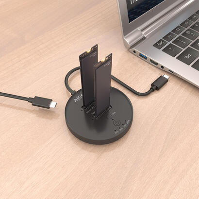 aisens-estacion-de-docking-de-doble-bahia-nvme-a-usb-32-gen2x2-clone-negro