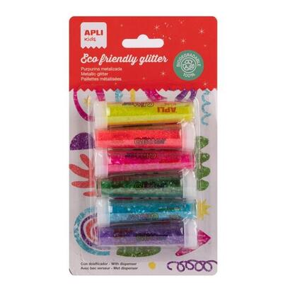 apli-pack-con-6-botes-de-purpurina-biodegradable-6gr-por-bote-colores-fluor-surtidos