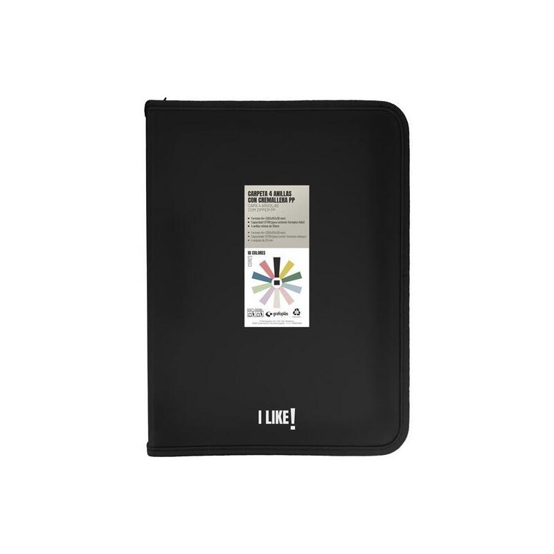 pack-de-2-unidades-grafoplas-carpeta-anillas-mixtas-4x25mm-con-cremallera-i-like-a4-pp-rigido-opaco-negro