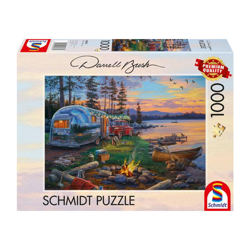 schmidt-spiele-darrell-bush-idilio-en-un-camping-junto-al-lago-rompecabezas-de-1000-piezas-58533