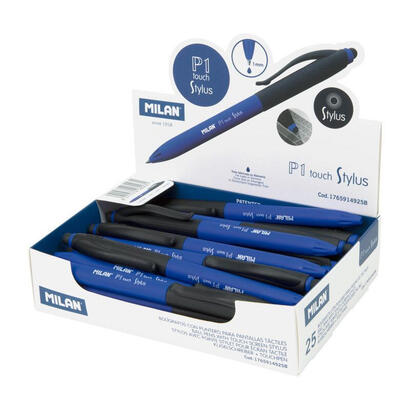milan-boligrafo-p1-touch-stylus-puntero-tinta-azul-caja-expositora-de-25-azulnegro