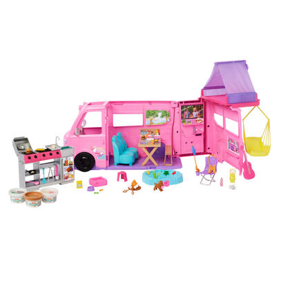 mattel-barbie-super-abenteuer-camper-spielset-mit-dachzelt-grill-mit-farbwechseleffekt-und-60-zubehorteilen-hrj78