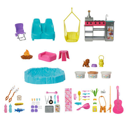 mattel-barbie-super-abenteuer-camper-spielset-mit-dachzelt-grill-mit-farbwechseleffekt-und-60-zubehorteilen-hrj78