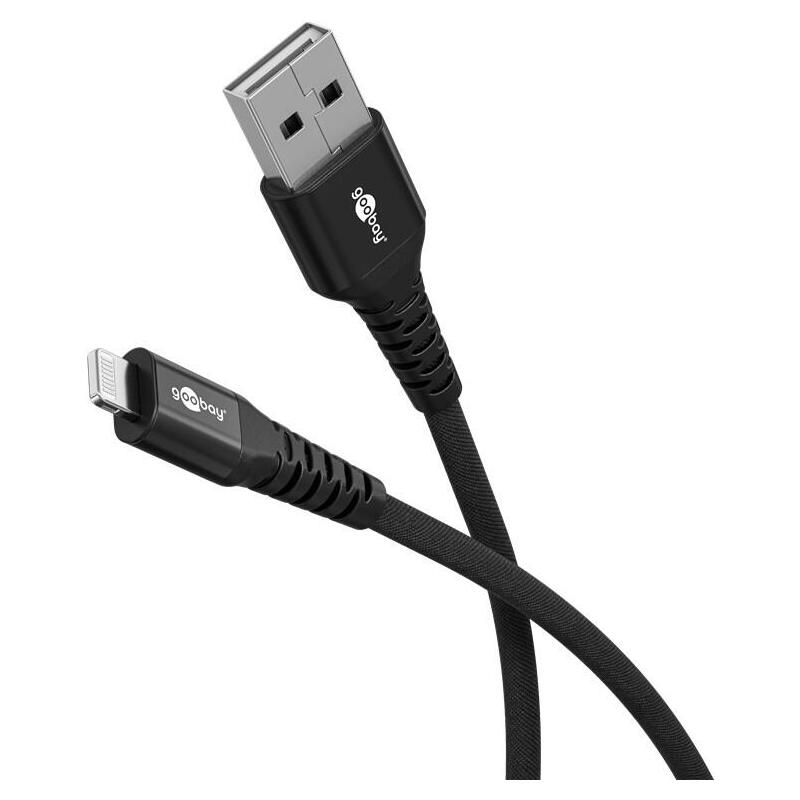 cable-goobay-lightning-usb-a-supersoft-textile-with-metal-plugs-2-m-black