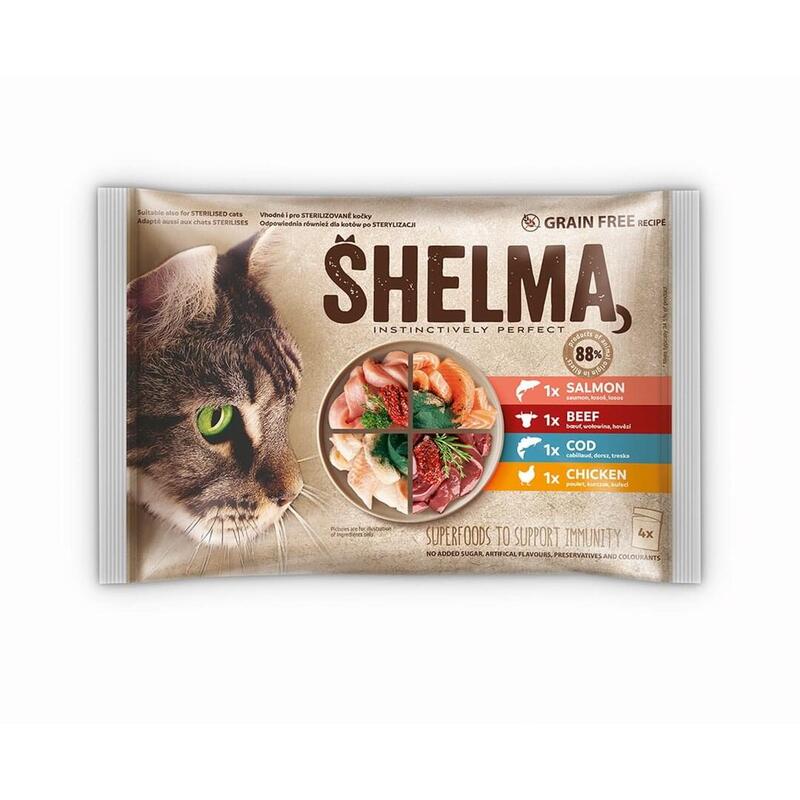 shelma-rich-in-salmon-cod-beef-and-chicken-comida-humeda-para-gatos-4x85g
