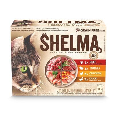 shelma-with-turkey-duck-chicken-and-beef-in-sauce-comida-humeda-para-gatos-12x85g