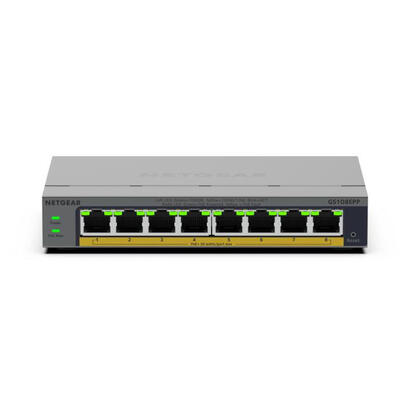 netgear-gs108epp-no-administrado-gigabit-ethernet-101001000-energia-sobre-ethernet-poe-montaje-en-paredescritorio-gris