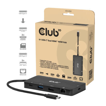 hub-club3d-csv-2552-de-interfaz-usb-tipo-c-5000-mbits-negro