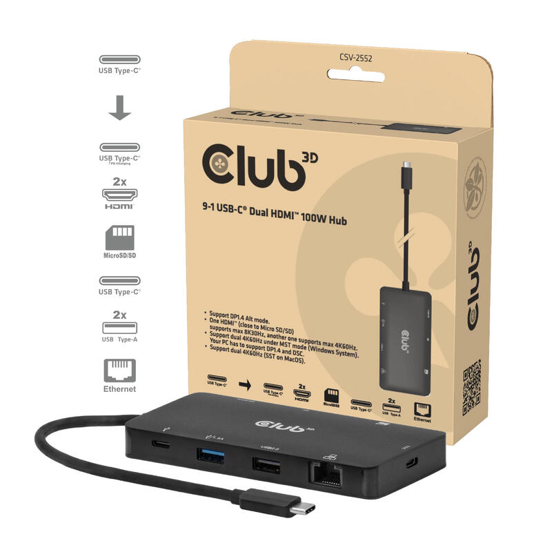 hub-club3d-csv-2552-de-interfaz-usb-tipo-c-5000-mbits-negro