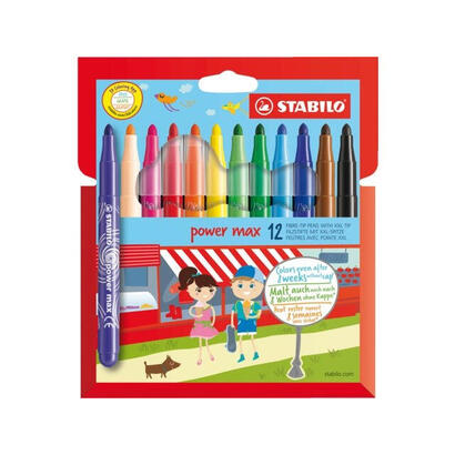 stabilo-power-max-pack-de-12-rotuladores-de-punta-gruesa-trazo-3mm-tinta-lavable-no-se-seca-colores-surtidos