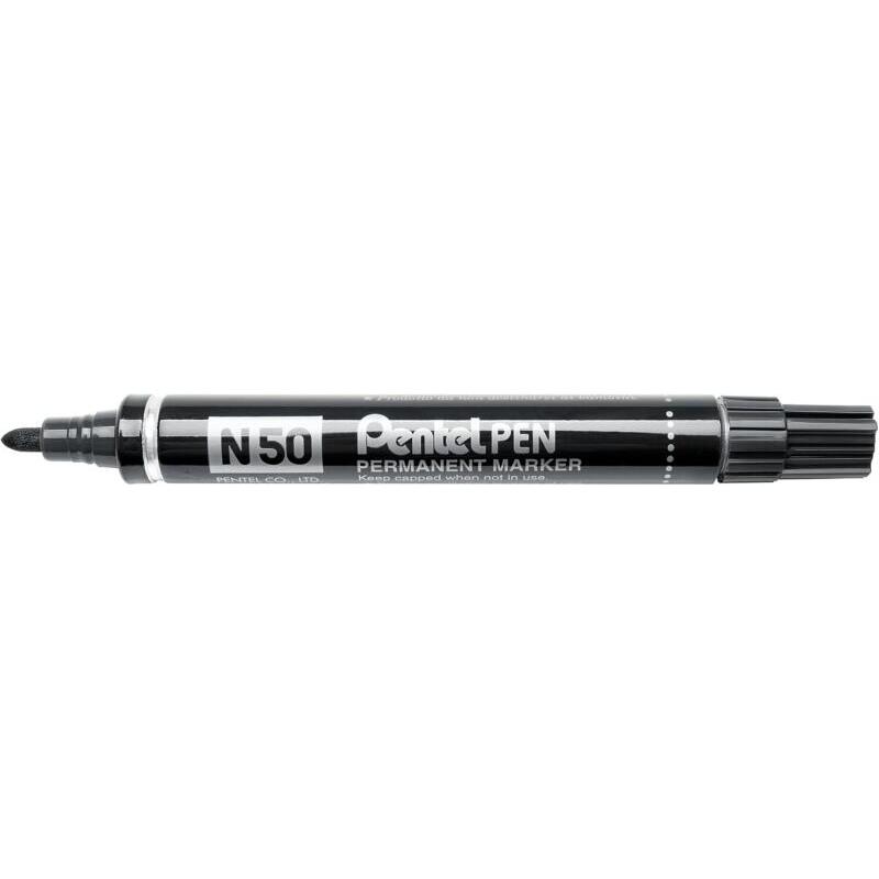 pack-de-12-unidades-pentel-pen-n50-rotulador-permanente-punta-de-43mm-resistente-a-agua-y-luz-negro