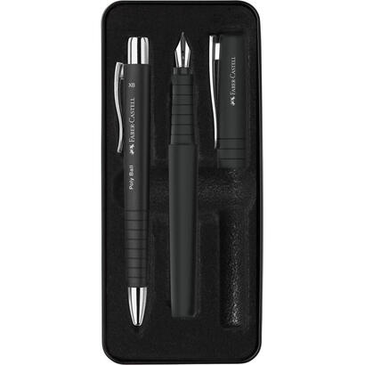 faber-castell-poly-pack-de-boligrafo-poly-ball-y-pluma-estilografica-poly-pen-con-plumin-b-clip-de-metal-negro