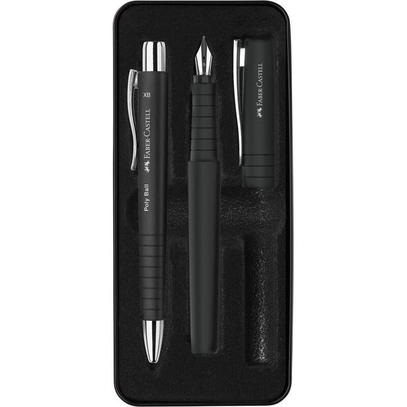 faber-castell-poly-pack-de-boligrafo-poly-ball-y-pluma-estilografica-poly-pen-con-plumin-b-clip-de-metal-negro