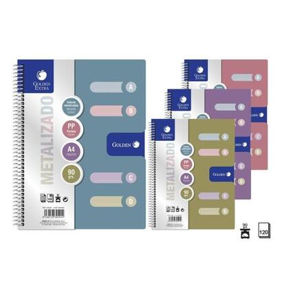 golden-pack-de-6-cuadernos-a4-120-hojas-90gr-cuadricula-5x5-4-separadores-tapa-polipropileno-colores-metalizados