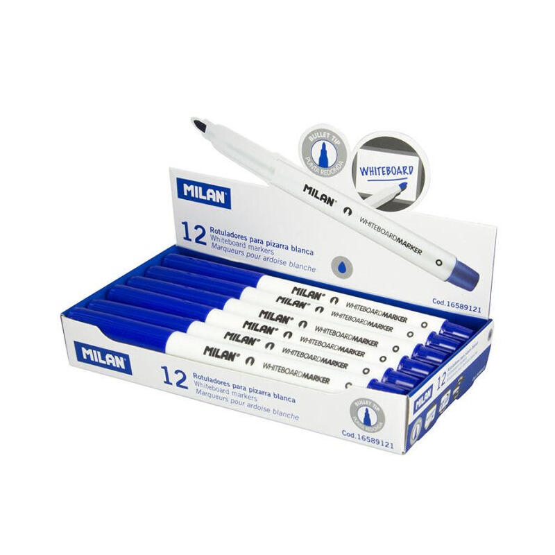 caja-12-rotuladores-azules-para-pizarra-blanca-milan caja-12-rotuladores-azules-para-pizarra-blanca-milan