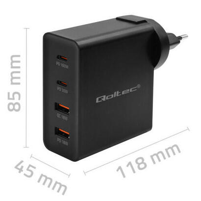 qoltec-52383-gan-power-pro-charger-2xusb-c-2xusb-130w-5-20v-15-5a-pd-black qoltec-52383-gan-power-pro-charger-2xusb-c-2xusb-130w-5-20v-15-5a-pd-black