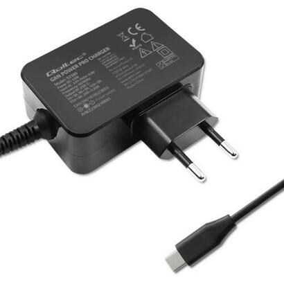 qoltec-52385-gan-power-pro-charger-1xusb-c-45w-5-20v-225-3a-black