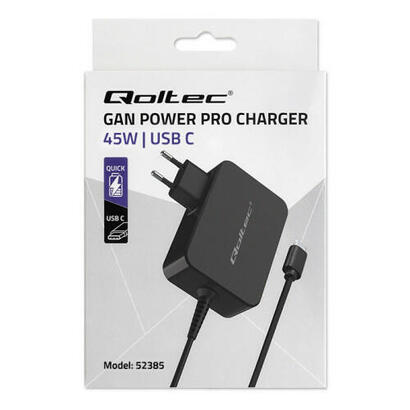 qoltec-52385-gan-power-pro-charger-1xusb-c-45w-5-20v-225-3a-black