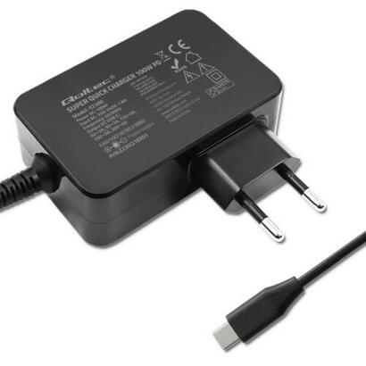 qoltec-52388-gan-power-pro-charger-1xusb-c-100w-5-20v-3-5a-black