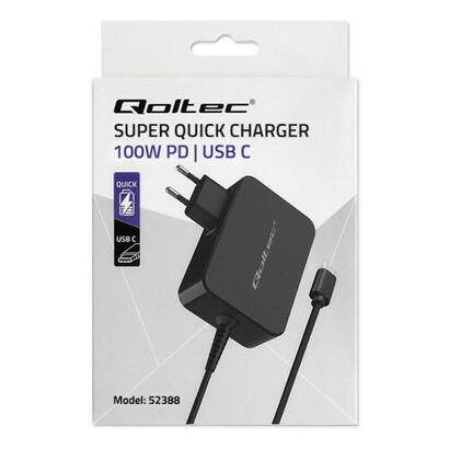 qoltec-52388-gan-power-pro-charger-1xusb-c-100w-5-20v-3-5a-black