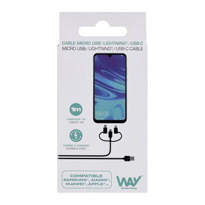 tnb-way-usbmicro-usb-3-en-1-usb-c-cable-de-carga-y-sincronizacion-lightning-de-1-m-negro