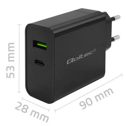 qoltec-52378-super-quick-pd-charger-1xusb-c-1xusb-45w-5-20v-225-3a-black