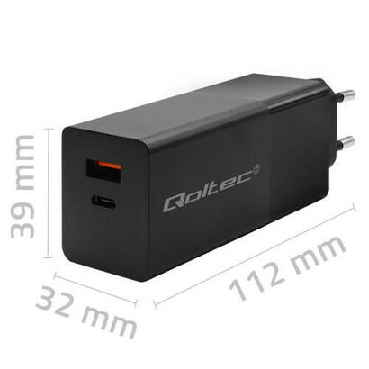 qoltec-52382-gan-power-pro-charger-1xusb-tipo-c-1xusb-a-100w-5-20v-15-5a-pd-black