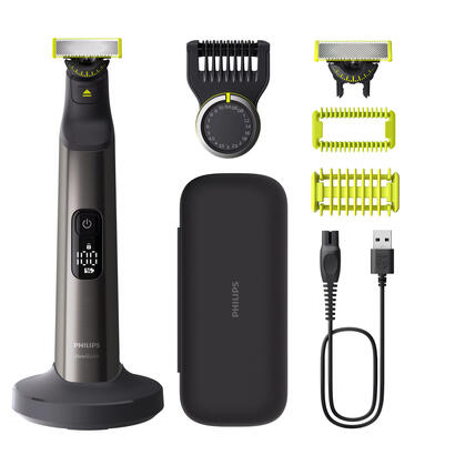 philips-afeitadora-qp665230-oneblade-pro-360-facebody-mit-etui-negro-sobre-verde