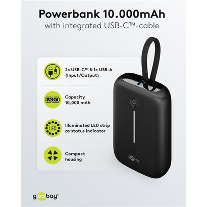goobay-powerbank-10000-mah-integriertes-usb-c-cable-13cm-20-watt-negro-10-ah-1x-usb-a-2x-usb-c-pd-qc-76251