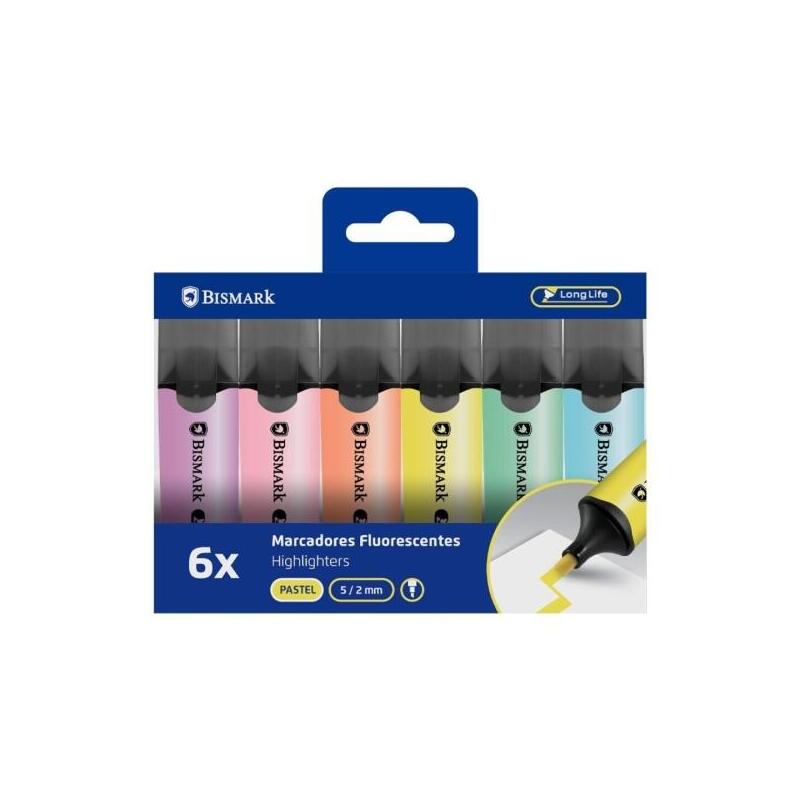 bismark-pack-de-6-marcadores-fluorescentes-punta-biselada-2-5mm-aprox-tinta-base-de-agua-larga-duracion-