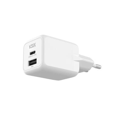 ksix-bcd20ganacb-blanco-cargador-de-red-electrica-1-x-usb-c-1-x-usb-a-20w