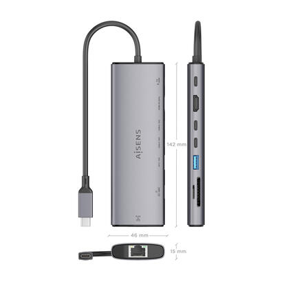 aisens-usb-c-dock-8-en-1-usb-c-a-1xhdmi-1xrj45-1xusb-a-10g-2xusb-c-10g-1xsd-1xmicro-sd-1xusb-c-pd-100w-gris-20cm