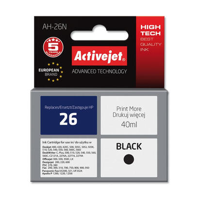 tinta-activejet-ah-26n-repuesto-hp-26-c51626a-supreme-40-ml-negro