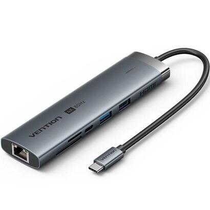hub-usb-tipo-c-32-vention-tgvhb-2xusb-1xusb-tipo-c-pd-1xusb-tipo-c-1xrj45-1xlector-de-tarjetas-1xjack-35mm-1xhdmi-15cm