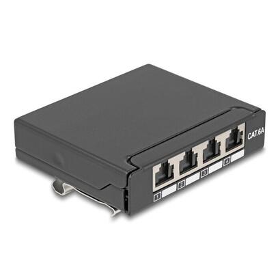 delock-mini-desktop-patchpanel-rj45-hembra-4-port-cat6a-geschirmt-negro