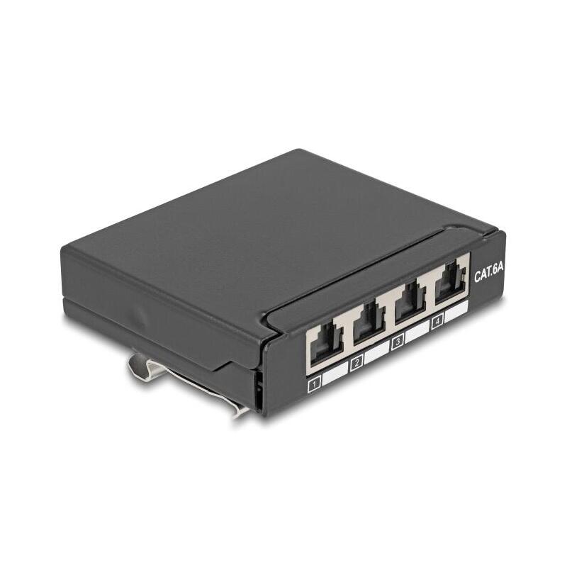 delock-mini-desktop-patchpanel-rj45-hembra-4-port-cat6a-geschirmt-negro