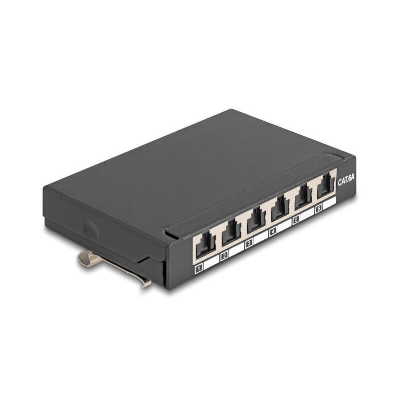 delock-mini-desktop-patchpanel-rj45-hembra-6-port-cat6a-geschirmt-negro