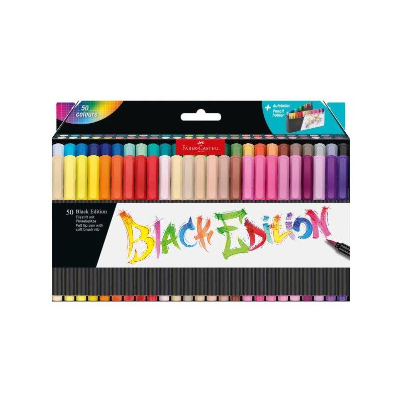 faber-castell-black-edition-pack-de-50-rotuladores-punta-pincel-tinta-a-base-de-colorantes-alimentarios-colores
