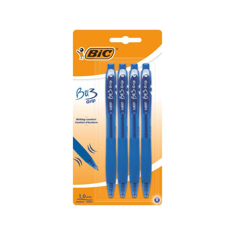 bic-bu3-pack-de-4-boligrafos-retractiles-punta-media-de-1mm-trazo-032mm-grip-de-goma-escritura-mas-fluida-