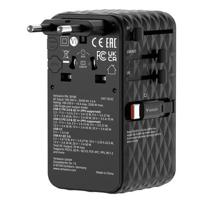 verbatim-charge-n-travel-70w-universal-negro-corriente-alterna-carga-rapida-interior