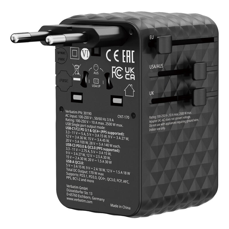 verbatim-charge-n-travel-170w-universal-travel-adapter-black